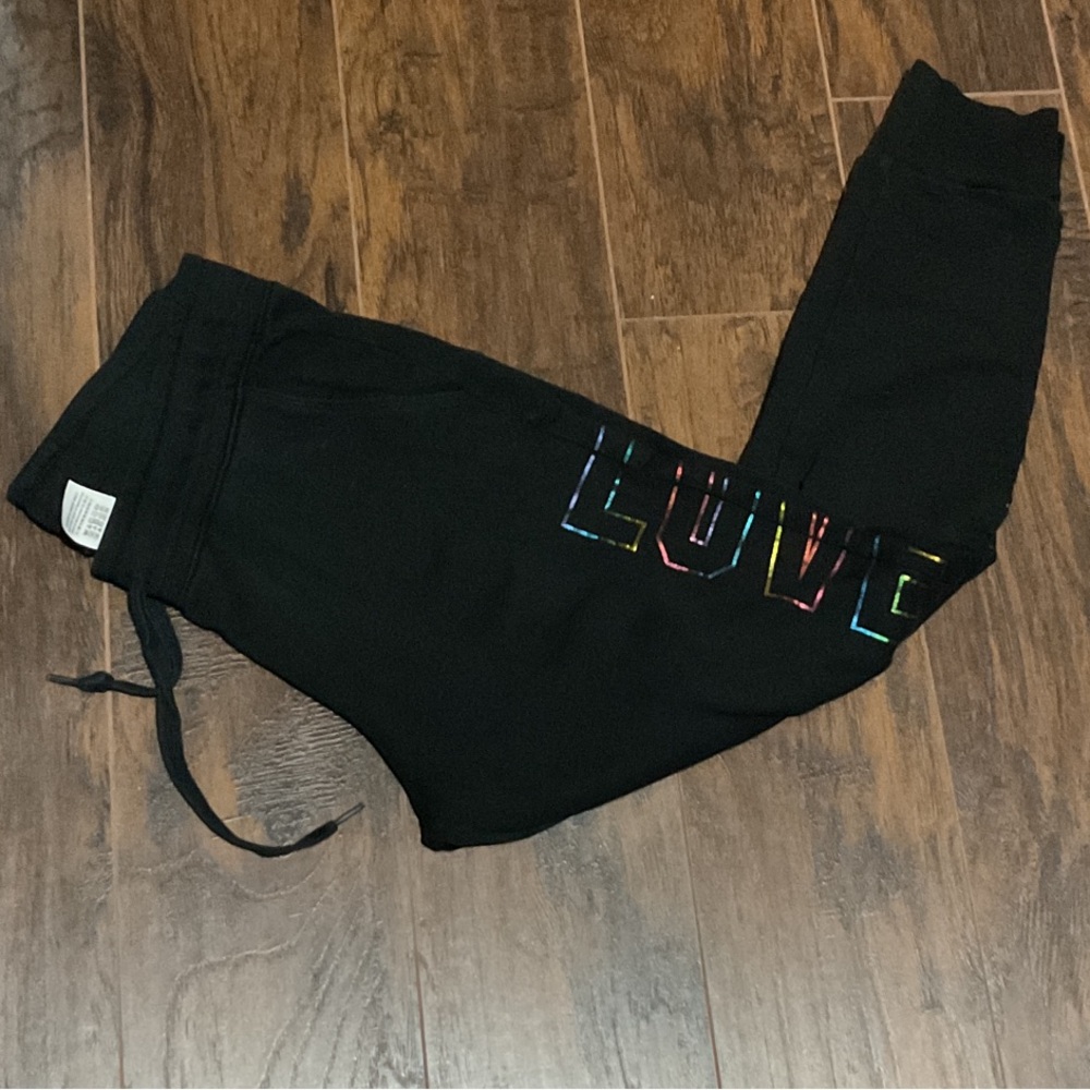 PINK Victoria's Secret Black Joggers with Colorful Lettering